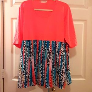 Coral top with multi-colored leopard bottom